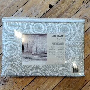 Melange Home Queen Block Medallion Sheet Set Light Grey 100% Cotton 400TC 3 Pc